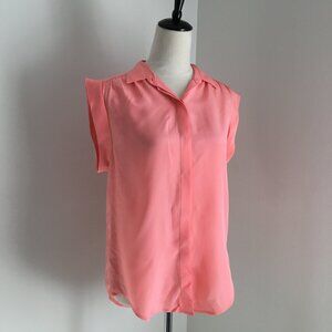 MADEWELL Peach/Orange 100% Silk Very Short Cuffed Sleeve Hidden Button Shirt